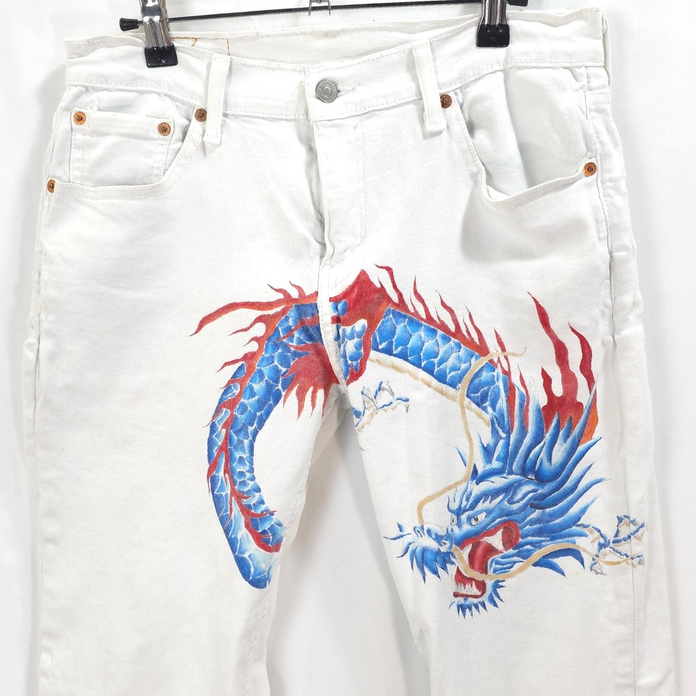 Levis 511 Slim Jeans Front Dragon‎ Graphic Men 30x32 White Streetwear